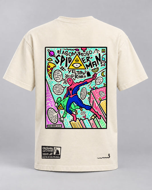 Camiseta Spider-Man & El Tipo Raro — espalda con la ilustración completa, Natural Raw, El Tipo Raro Sin Filtro
